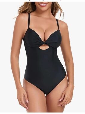 Twist-Keyhole Black One-Piece Swimsuit - Women